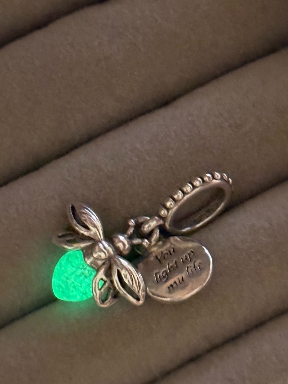 Pandora Sterling Silver Firefly Keyring with Green Glow